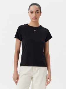 PINKO T-Shirt 100373 A2OG Czarny Regular Fit. Czarne t-shirty Pinko, l, bez wzorów, z bawełny, bez kołnierzyka, bez ramiączek. Za 229,99 zł.