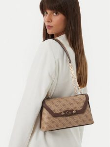 Guess Torebka Lindsey HWSG97 49210 Brązowy jasny. Brązowe listonoszki Guess, z aplikacjami, ze skóry, bez dodatków. Za 525,99 zł.