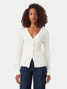 Guess Kardigan W6YR11 Z0950 Kremowy Slim Fit. Białe kardigany Guess, z wiskozy. Za 394,99 zł.