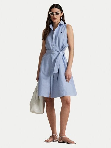 Polo Ralph Lauren Sukienka koszulowa 211906437006 Niebieski Regular Fit. Niebieskie sukienki Polo Ralph Lauren, bez wzorów, z bawełny, bez kołnierzyka, bez ramiączek, koszulowe. Za 519,99 zł.