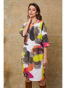 Fleur de Lin Lniana sukienka "Quincy" w kolorze białym ze wzorem rozmiar: XL. Białe sukienki Fleur de Lin, xl, bez wzorów, ze lnu, bez kołnierzyka, bez ramiączek, midi. Za 216,45 zł.