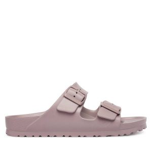 Klapki Birkenstock. Fioletowe klapki Birkenstock, bez wzorów, bez obcasa. Za 229,99 zł.