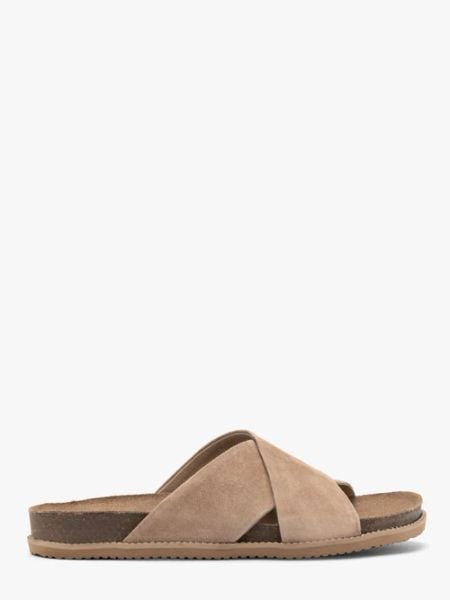 Beżowe klapki damskie płaskie. Brązowe klapki Ryłko, bez wzorów, ze skóry, bez obcasa, na płaskiej podeszwie. W wyprzedaży za 279,99 zł.