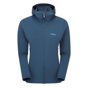 Kurtka softshellowa damska Rab Borealis Hoody z kapturem. Niebieskie kurtki RAB, bez wzorów, z softshellu, z kapturem. Za 539,99 zł.
