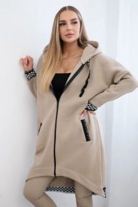 Bluza na suwak z kapturem jasno beżowa. Brązowe bluzy KESI, l, bez wzorów, z bawełny, z kapturem. Za 355,46 zł.