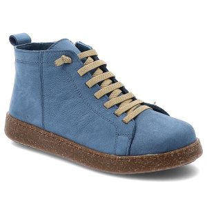 Trzewiki damskie Ravini o sznurowanym fasonie z wysoką cholewką i grubą podeszwą niebieskie, 8905 Blue Nubuck. Niebieskie buty zimowe Ravini, z jeansu, przed kolano, bez obcasa, bez zapięcia. Za 296,99 zł.