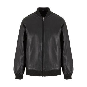 Kurtka Bomberka Damska Skóra Syntetyczna. Czarne kurtki Urban Classics, m, bez wzorów, ze skóry, bez kaptura. Za 350,99 zł.