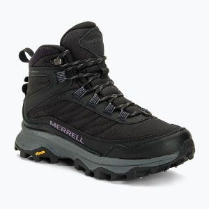Buty turystyczne damskie Merrell Moab Speed Thermo Spike Mid WP. Czarne buty trekkingowe Merrell, bez zapięcia. Za 579,99 zł.
