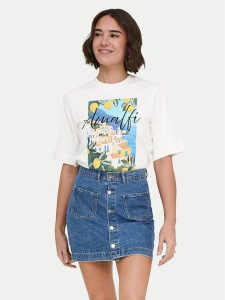 ONLY T-Shirt Vega 15375753 Kremowy Regular Fit. Białe t-shirty ONLY, m, bez wzorów, z bawełny, bez kołnierzyka, bez ramiączek. Za 99,99 zł.