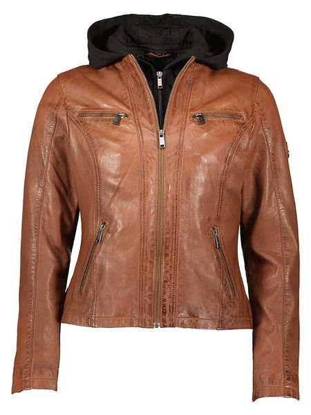 HIS Skórzana kurtka w kolorze janobrązowym rozmiar: 48. Brązowe kurtki HIS, bez wzorów, ze skóry, bez kaptura. Za 436,14 zł.