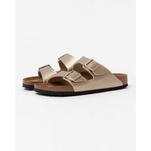 Klapki damskie Birkenstock Arizona BS. Żółte klapki Birkenstock, bez wzorów, z materiału, bez obcasa. Za 438,00 zł.