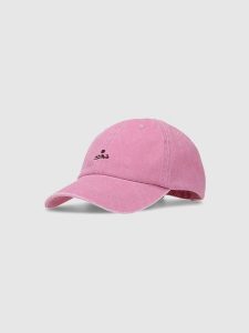 4F Czapka z daszkiem strapback damska - różowa Uniwersalny. Czerwone czapki 4f, bez wzorów, z bawełny, sportowe. W wyprzedaży za 49,99 zł.