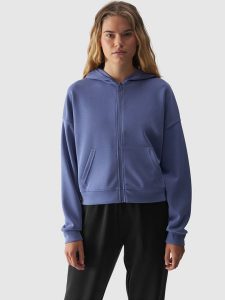 4F Bluza dresowa rozpinana z modalem damska - granatowa XL. Niebieskie bluzy 4f, xl, bez wzorów, z dresówki, z kapturem. W wyprzedaży za 79,99 zł.