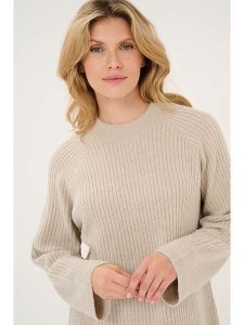 Kaffe Sukienka dzianinowa w kolorze beżowym rozmiar: M. Brązowe sukienki Kaffe, na co dzień, m, bez wzorów, z dzianiny, bez kołnierzyka, bez ramiączek, midi, proste. Za 127,65 zł.