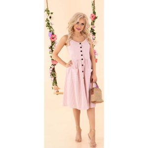 Rozkloszowana Sukienka w Paski - Różowa. Czerwone sukienki Merribel, l, bez wzorów, z elastanu, bez kołnierzyka, bez ramiączek, rozkloszowane. Za 132,90 zł.