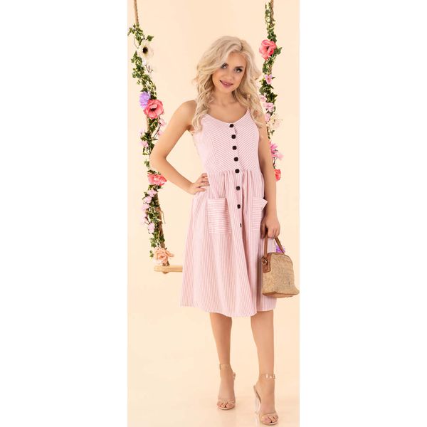 Rozkloszowana Sukienka w Paski - Różowa. Czerwone sukienki Merribel, l, bez wzorów, z elastanu, bez kołnierzyka, bez ramiączek, rozkloszowane. Za 132,90 zł.