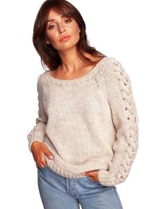 Be Wear Sweter w kolorze beżowym rozmiar: L/XL. Brązowe swetry oversize Be Wear, l, bez wzorów, z wełny, bez ramiączek. Za 216,95 zł.