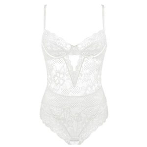 Body koronkowe na romantyczne wieczory Licia. Białe body i gorsety Intica, bez wzorów, z koronki. Za 179,00 zł.
