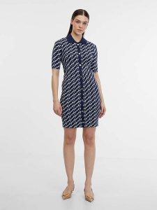 Orsay Sukienka dzianinowa w kolorze granatowo-białym rozmiar: L. Niebieskie sukienki Orsay, l, bez wzorów, z dzianiny, bez kołnierzyka, bez ramiączek, mini. Za 73,93 zł.