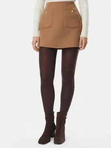 Tommy Hilfiger Spódnica mini WW0WW52234 Brązowy jasny Regular Fit. Brązowe spódnice TOMMY HILFIGER, bez wzorów, z syntetyku, mini. Za 449,99 zł.