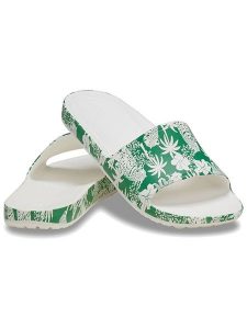 Crocs Klapki "Kadee" w kolorze zielono-białym rozmiar: 41/42. Białe klapki Crocs, bez wzorów, z otwartym noskiem, bez obcasa. Za 114,17 zł.