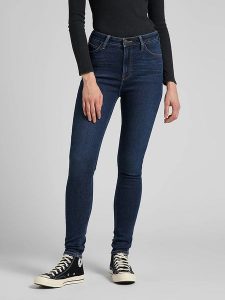 Lee Dżinsy - Skinny fit - w kolorze granatowym rozmiar: W27/L33. Niebieskie jeansy Lee, z aplikacjami, z podwyższonym stanem. Za 129,26 zł.