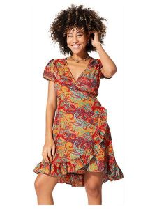 Aller Simplement Sukienka w kolorze czerwono-pomarańczowym rozmiar: 34/36. Czerwone sukienki Aller Simplement, na co dzień, bez wzorów, bez kołnierzyka, bez ramiączek, mini, kopertowe. Za 56,99 zł.