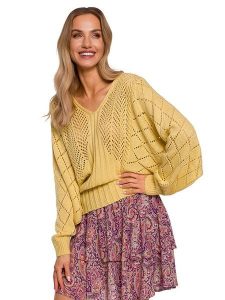Made of emotion Sweter w kolorze żółtym rozmiar: S/M. Żółte swetry oversize Made Of Emotion, m, bez wzorów, ze splotem, bez ramiączek. Za 83,42 zł.