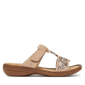 Klapki Rieker. Brązowe klapki Rieker, bez wzorów, bez obcasa. Za 299,99 zł.