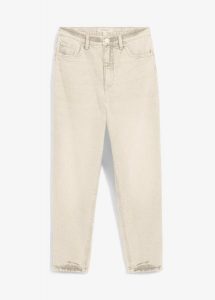 Jeasy mom, high waist, low stretch, cropped. Białe jeansy bonprix, bez wzorów, z denimu, z podwyższonym stanem, krótkie. Za 97,99 zł.