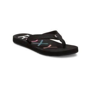 Klapki plażowe dla Kobiety VISTA Czarny. Czarne klapki Roxy, bez wzorów, z materiału, bez obcasa. W wyprzedaży za 71,99 zł.