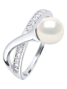 Pearl Addict Srebrny pierścionek z perłą rozmiar: onesize. Białe pierścionki Pearl Addict, z cyrkonią, srebrne. Za 316,24 zł.