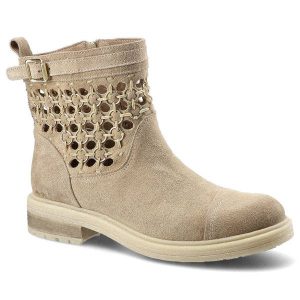 Beżowe Botki Carinii Damskie Stylowe Buty Jesienne. Brązowe botki Carinii, na jesień, w ażurowe wzory, ze skóry, bez obcasa, na obcasie, bez zapięcia. Za 439,00 zł.