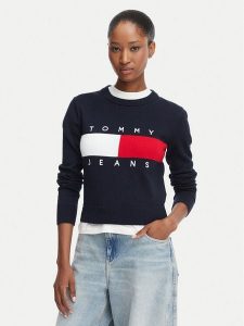Tommy Jeans Sweter Flag DW0DW22930 Granatowy Regular Fit. Niebieskie swetry klasyczne Tommy Jeans, m, z bawełny, bez kołnierzyka. Za 409,99 zł.