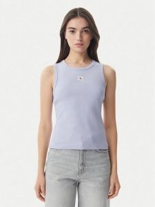Calvin Klein Jeans Top LV047C201G Niebieski jasny Slim Fit. Niebieskie topy Calvin Klein Jeans, m, bez wzorów, z bawełny, bez kołnierzyka, bez ramiączek. Za 129,99 zł.