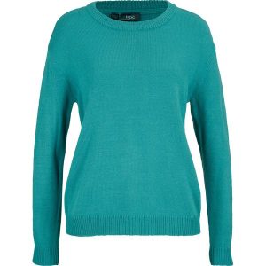 Sweter dzianinowy z okrągłym dekoltem. Czarne swetry klasyczne bonprix, z dzianiny, bez kołnierzyka. Za 59,99 zł.