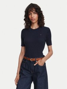Tommy Hilfiger Sweter WW0WW41787 Granatowy Regular Fit. Niebieskie swetry klasyczne TOMMY HILFIGER, s, z bawełny, bez kołnierzyka. Za 489,99 zł.