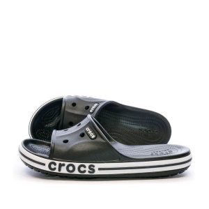 Klasyczne klapki Crocs Bayaband Slide. Czarne klapki Crocs, bez wzorów, bez obcasa. Za 117,99 zł.