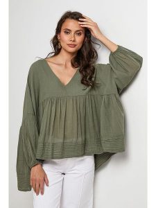 Lin Passion Bluzka w kolorze khaki rozmiar: 38/40. Brązowe bluzki Lin Passion, bez wzorów, z bawełny, klasyczne, bez kołnierzyka, bez ramiączek. Za 150,02 zł.