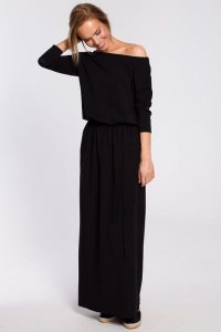 Dresowa Maxi Sukienka z Paskiem - Czarna. Czarne sukienki MOE, l, bez wzorów, z bawełny, bez kołnierzyka, bez ramiączek, maxi. Za 326,90 zł.