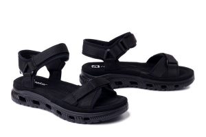 RIEKER 64052-00 black, sandały damskie. Czarne sandały Rieker, bez wzorów, bez obcasa, bez zapięcia. Za 349,90 zł.