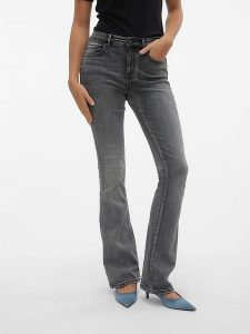 Vero Moda Dżinsy - Flared fit - w kolorze szarym rozmiar: L/L32. Szare jeansy Vero Moda, z aplikacjami, ze skóry. Za 180,06 zł.