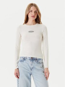 Guess Jeans Bluzka W5YP38 KA0H1 Écru Slim Fit. Bluzki Guess Jeans, xxl, z aplikacjami, z bawełny, bez kołnierzyka, bez ramiączek. Za 129,99 zł.