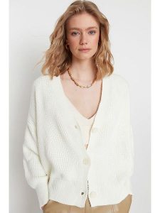 Trendyol Kardigan w kolorze kremowym rozmiar: L. Brązowe swetry oversize Trendyol, l, bez wzorów, bez ramiączek. Za 87,45 zł.