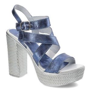 Niebieskie Sandały Simen Damskie Eleganckie Buty. Niebieskie sandały Simen, bez wzorów, bez obcasa, na obcasie, bez zapięcia. Za 189,00 zł.