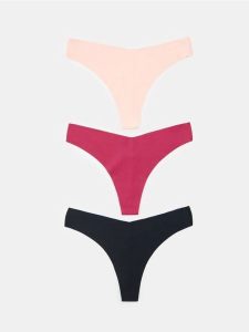 Bezszwowe majtki stringi 3 pack - wielobarwny. Stringi Sinsay, bez wzorów. Za 25,99 zł.