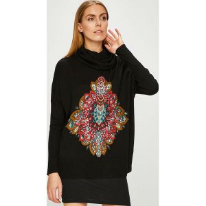 Desigual - Sweter. Szare golfy marki Desigual, z aplikacjami, z dzianiny. W wyprzedaży za 299,90 zł.