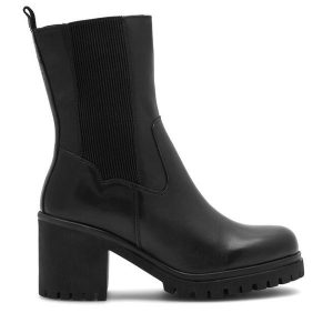 Botki Lasocki. Czarne botki Lasocki, bez wzorów, bez obcasa, na słupku, bez zapięcia. Za 299,99 zł.