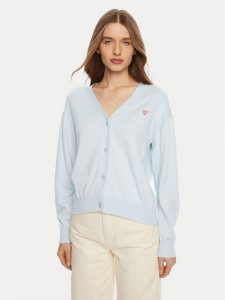 Guess Jeans Sweter W4BR16 Z3HO2 Błękitny Regular Fit. Niebieskie swetry klasyczne Guess Jeans, l, z jeansu, bez kołnierzyka. Za 219,99 zł.