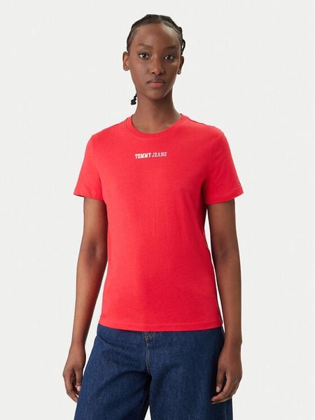 Tommy Jeans T-Shirt DW0DW22277 Czerwony Regular Fit. Czerwone t-shirty Tommy Jeans, xl, bez wzorów, z bawełny, bez kołnierzyka, bez ramiączek. Za 88,99 zł.